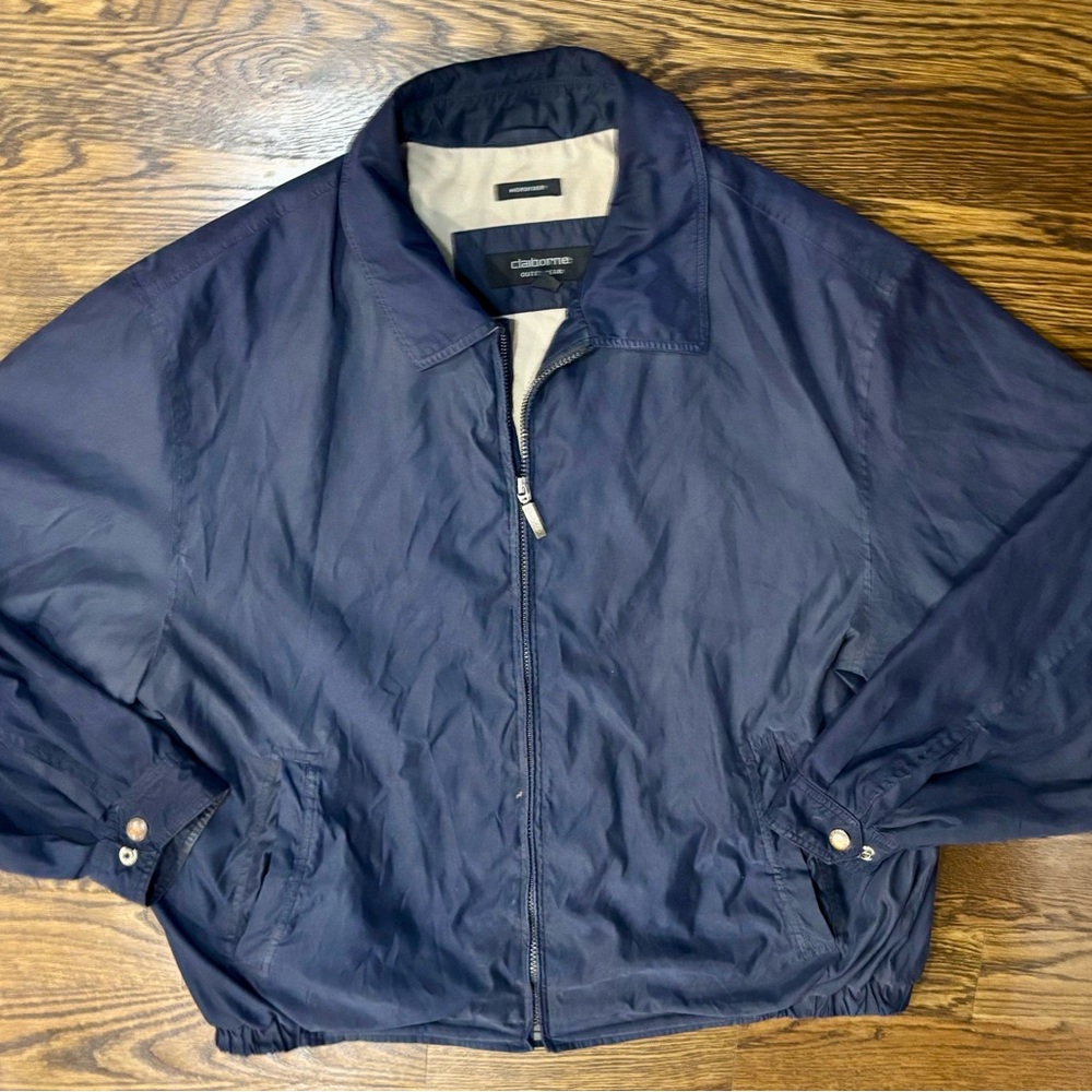 Claiborne Men's Navy Lined Microfiber Zip Windbreaker Jacket XXL